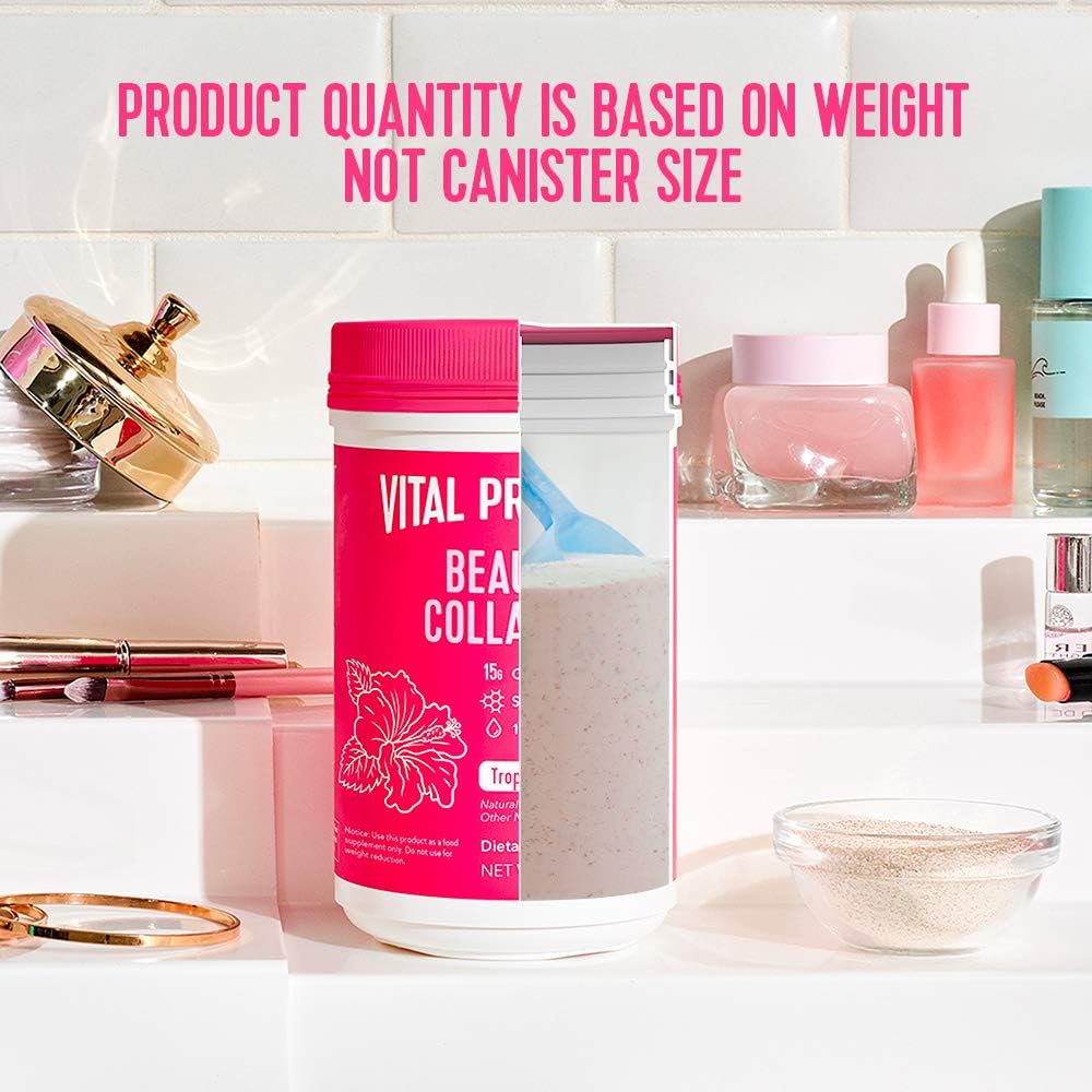Tropical Hibiscus Collagen Powder with Hyaluronic Acid - Boost Skin Elasticity and Hydration - 15g Collagen Per Serving - Women's Supplement - 9.6oz Canister