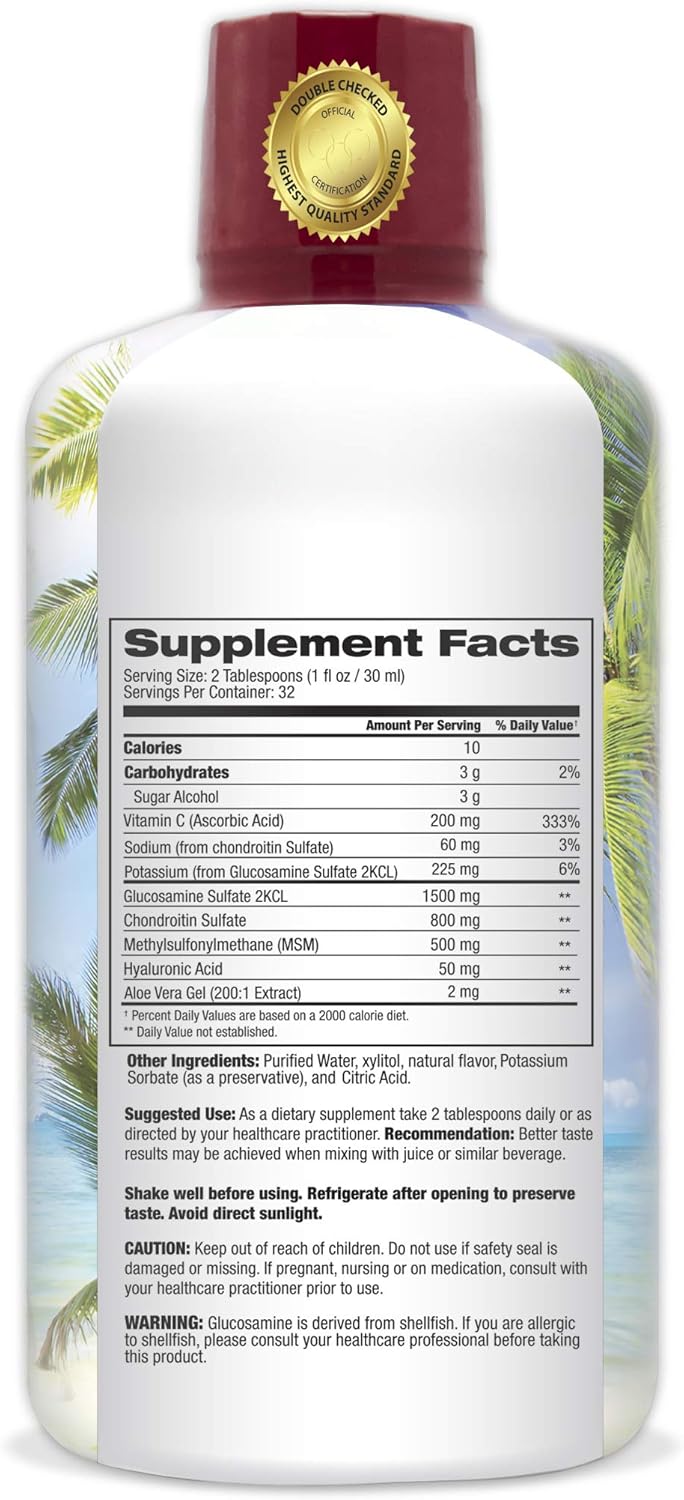 Tropical Oasis Joint Complete Premium Liquid Supplement with Glucosamine, Chondroitin, MSM, & Hyaluronic Acid - 32oz Bottle, 32 Servings