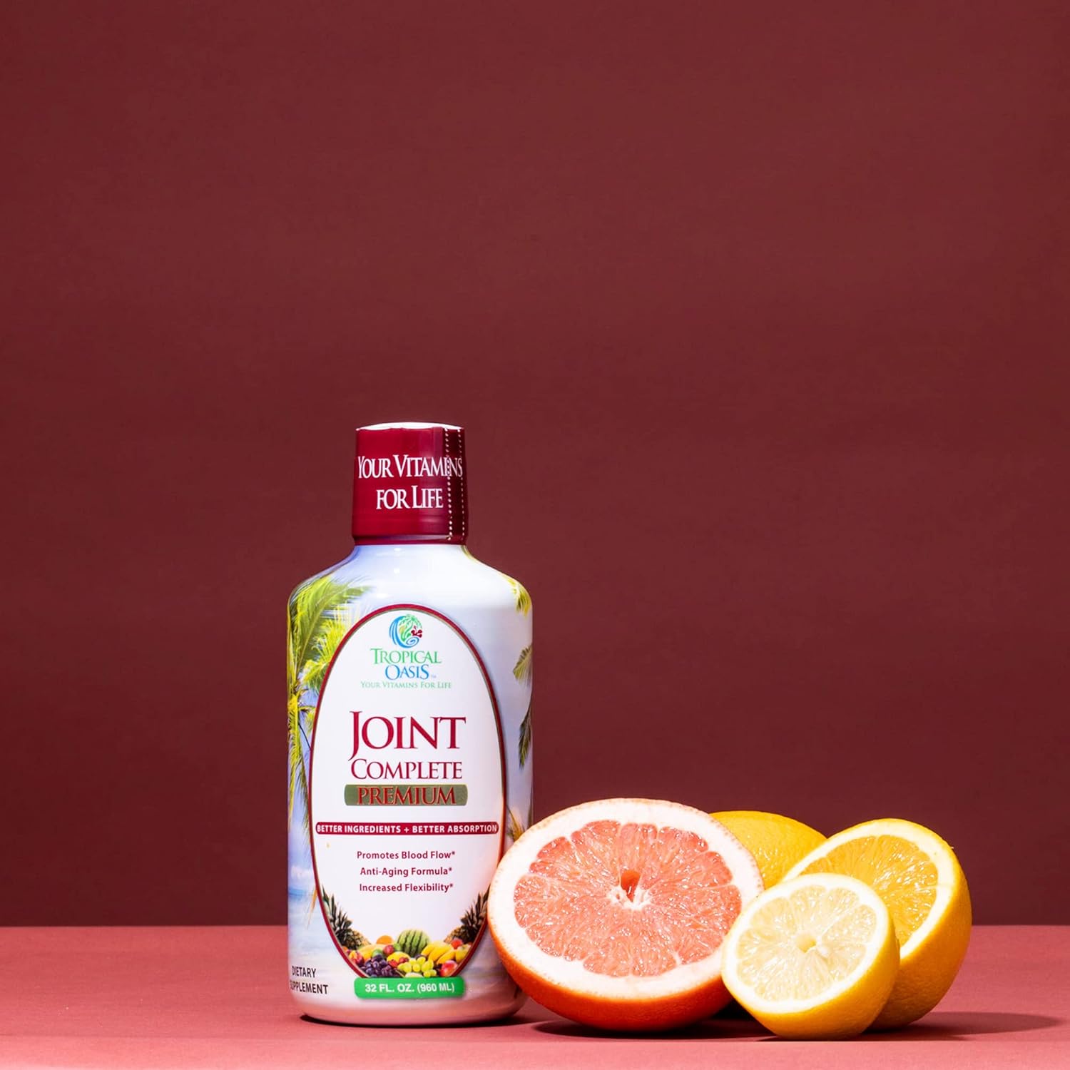 Tropical Oasis Joint Complete Premium Liquid Supplement with Glucosamine, Chondroitin, MSM, & Hyaluronic Acid - 32oz Bottle, 32 Servings