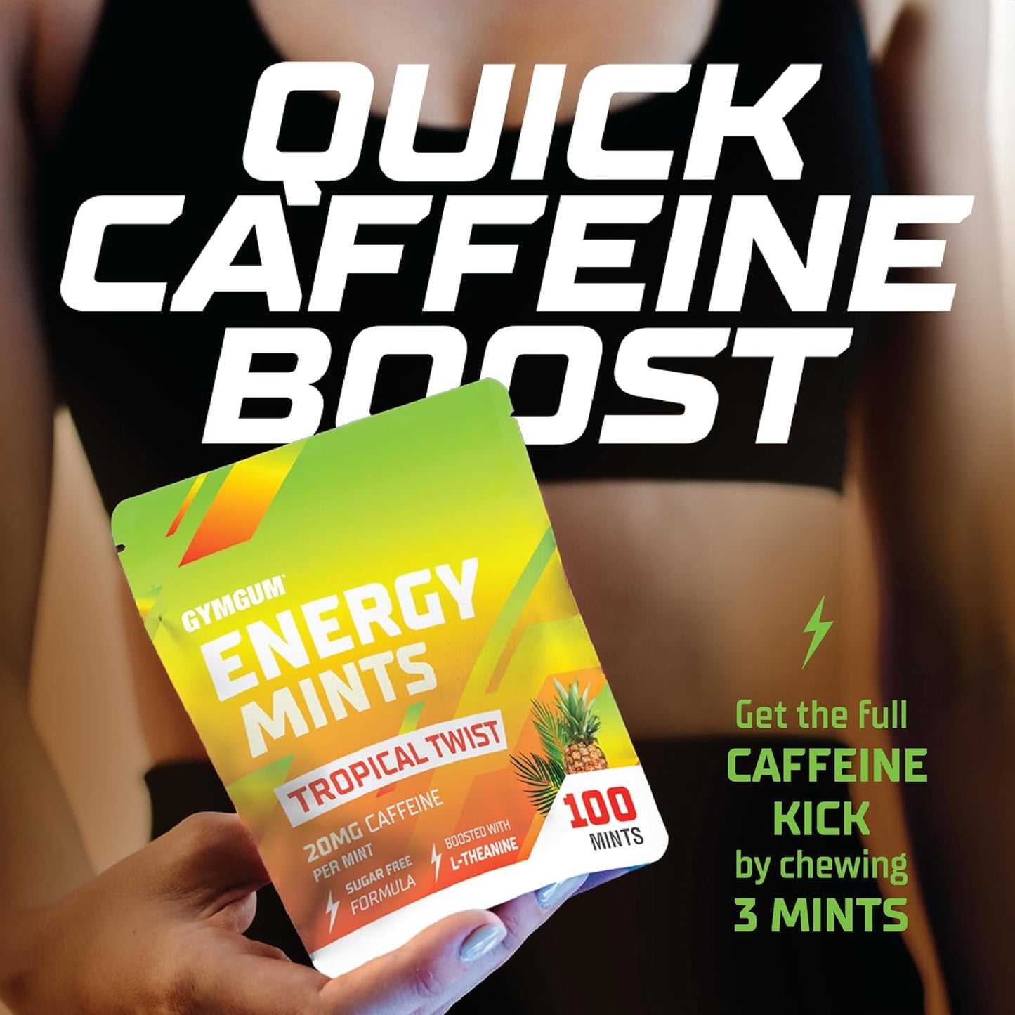 Tropical Twist GYMGUM Energy Mints - 60mg Caffeine, L-Theanine, B Vitamins - Sugar Free - 100 Count
