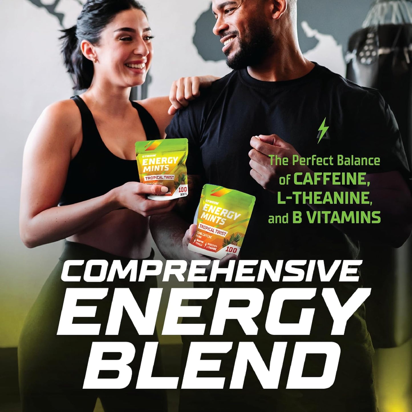 Tropical Twist GYMGUM Energy Mints - 60mg Caffeine, L-Theanine, B Vitamins - Sugar Free - 100 Count