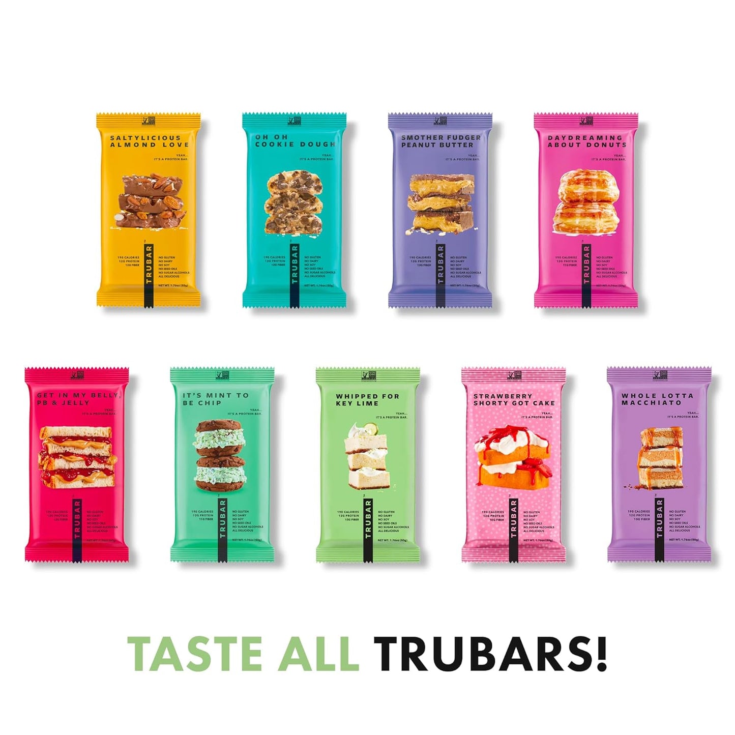 TRUBAR Key Lime Vegan Protein Bars, Gluten-Free, Plant-Based, High-Fiber, Dairy-Free, Low-Fat, Non-GMO, No Sugar Alcohols, 12 Count Pack