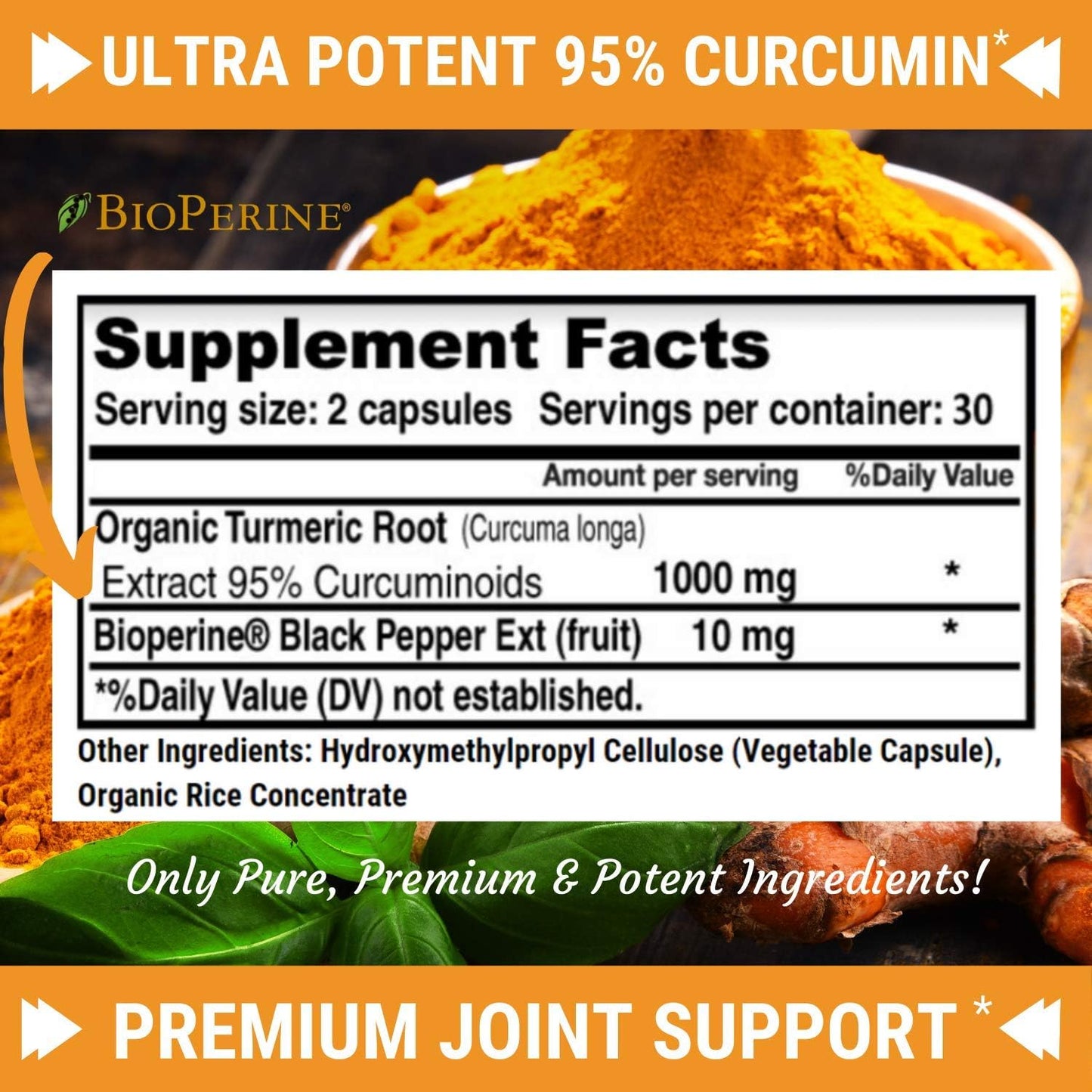 Trucurc Turmeric Curcumin Supplement with Black Pepper - 95% Pure Curcumin - Joint Support - Natural Health - 60 Capsules