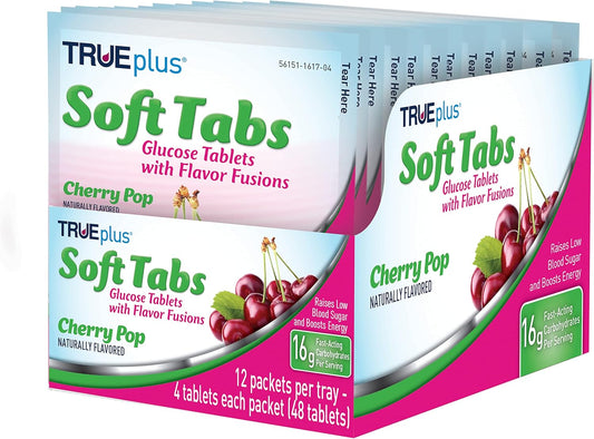 TRUEplus® Cherry Pop Soft Tabs Glucose Tablets - 12 Packs of 48 Tabs