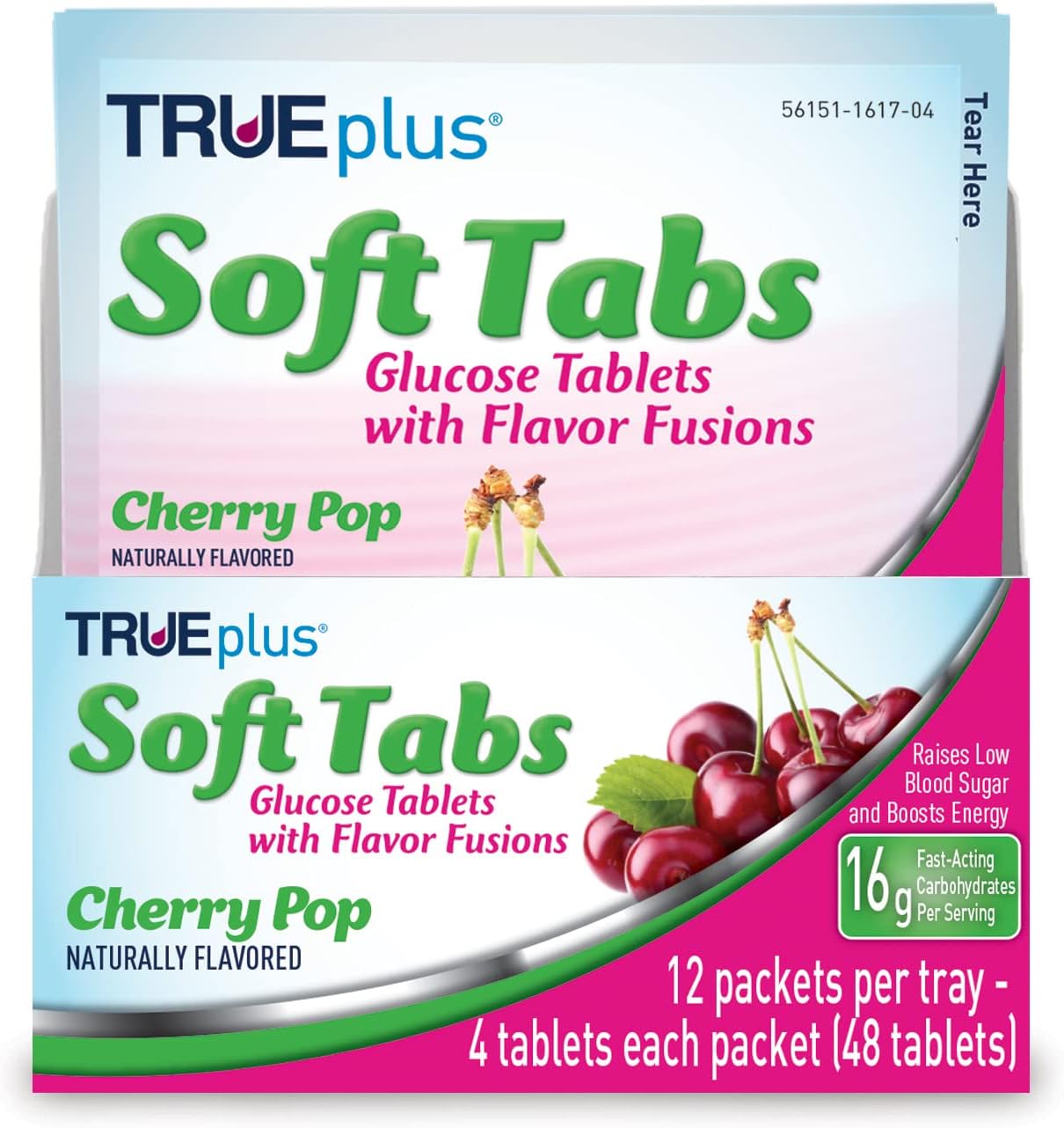 TRUEplus® Cherry Pop Soft Tabs Glucose Tablets - 12 Packs of 48 Tabs