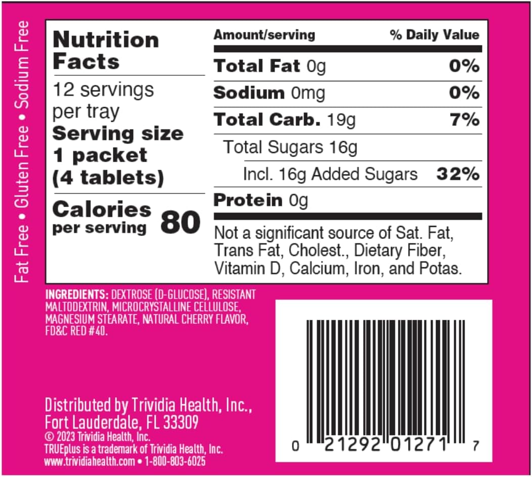 TRUEplus® Cherry Pop Soft Tabs Glucose Tablets - 12 Packs of 48 Tabs