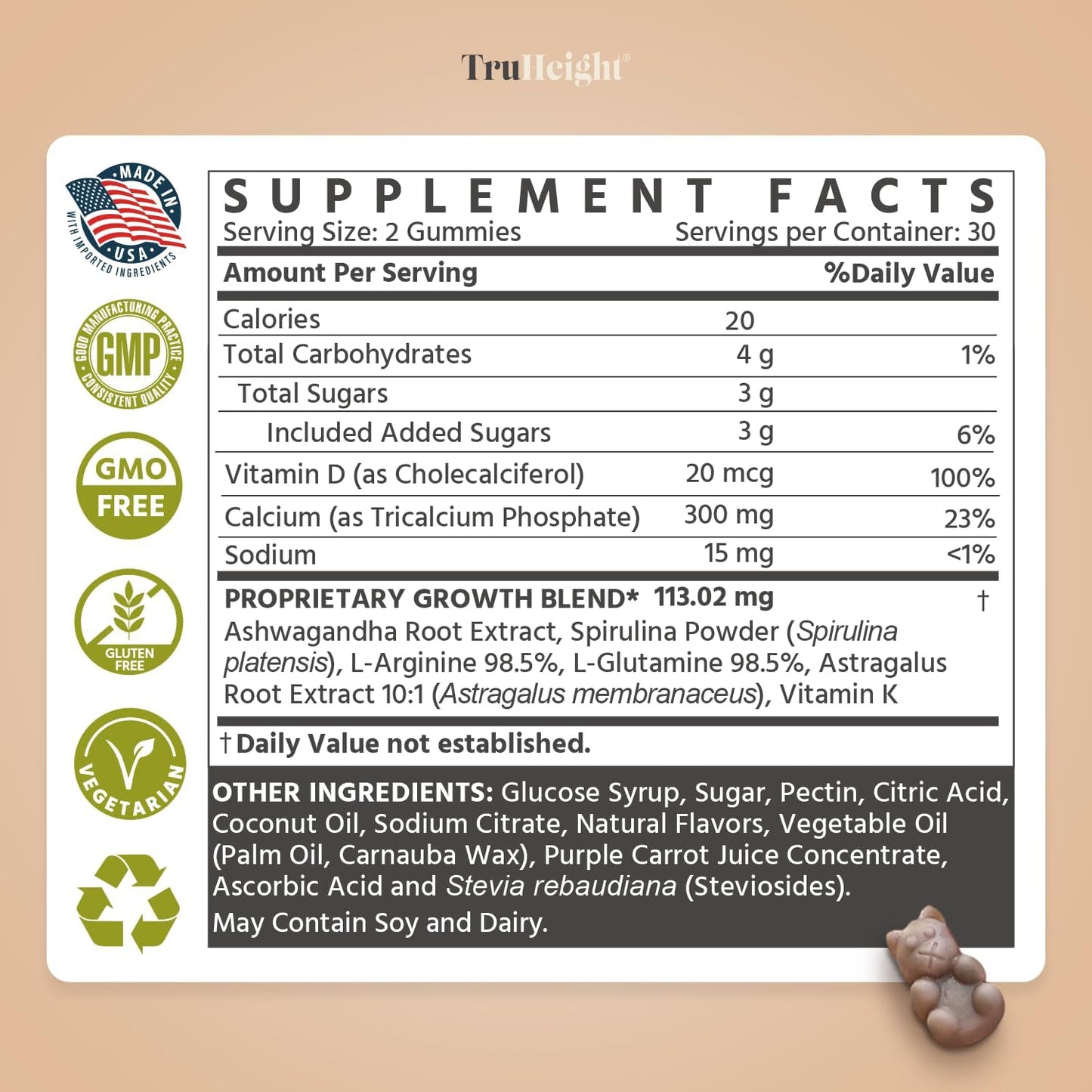 TruHeight 3 Pack Growth Gummies - Support Natural Growth and Height Increase