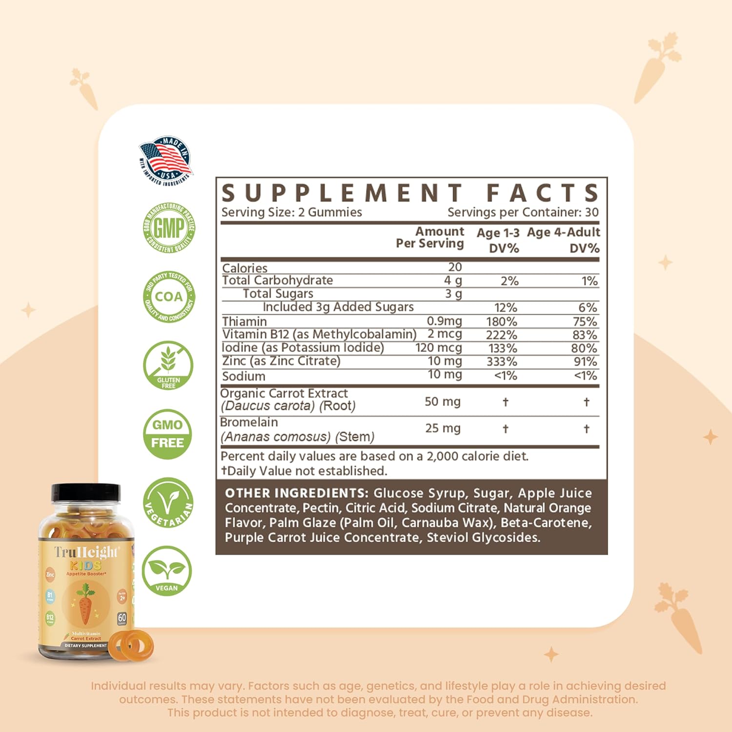 TruHeight Appetite Booster Gummies - 60 Count, Pack of 1 - Natural Supplement for Increasing Appetite and Growth