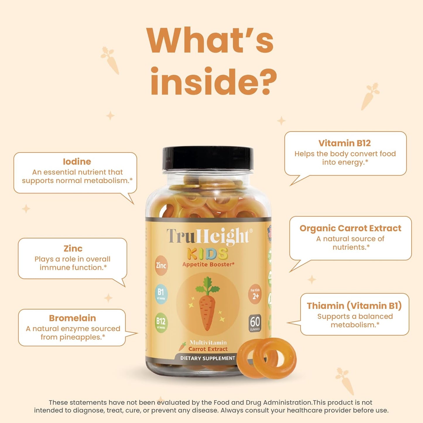 TruHeight Appetite Booster Gummies - 60 Count, Pack of 1 - Natural Supplement for Increasing Appetite and Growth