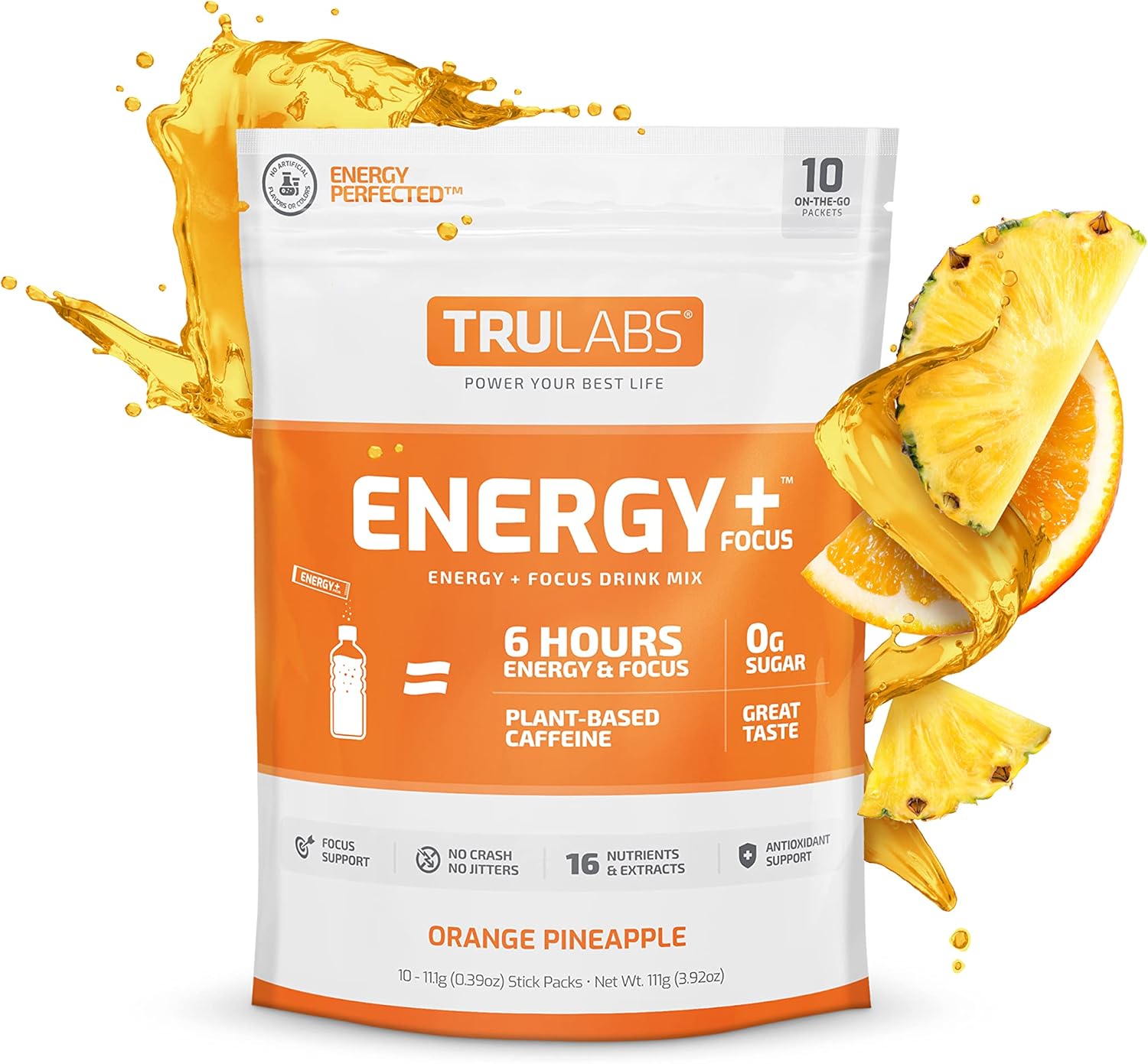 TRULABS Orange Pineapple Powdered Drink Mix for Endurance, Energy, and Focus (10ct)