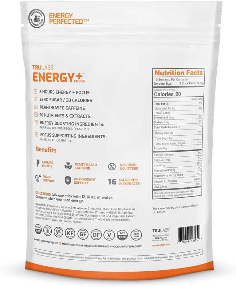 TRULABS Orange Pineapple Powdered Drink Mix for Endurance, Energy, and Focus (10ct)