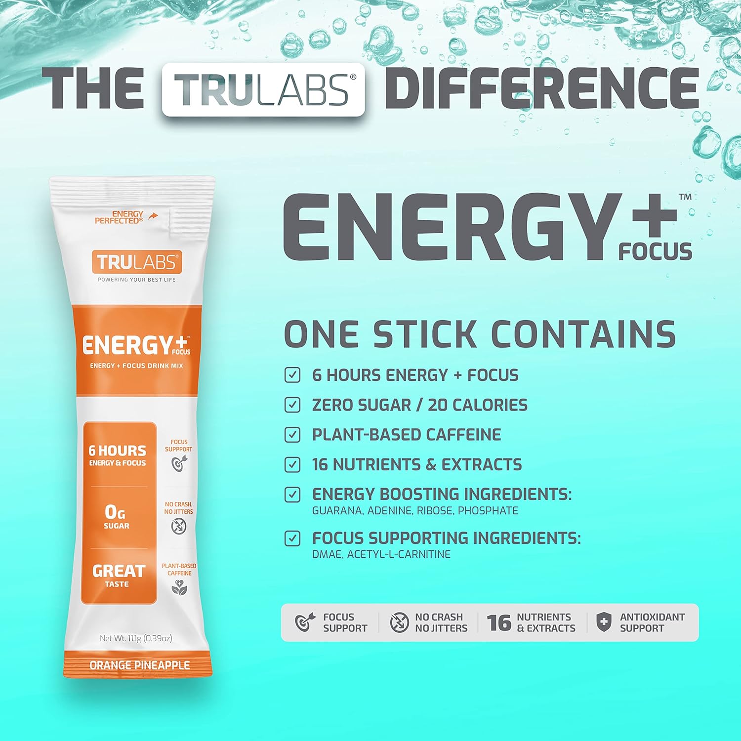 TRULABS Orange Pineapple Powdered Drink Mix for Endurance, Energy, and Focus (10ct)