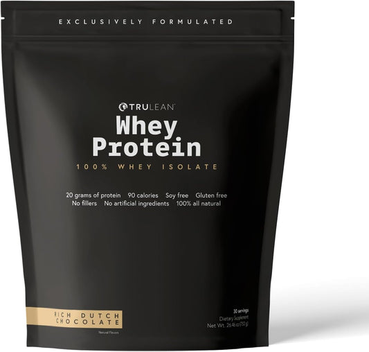 TRULEAN Rich Dutch Chocolate Whey Isolate Protein Powder - 20g Protein, No Artificial Sweeteners, Gluten & Soy Free - 30 Servings