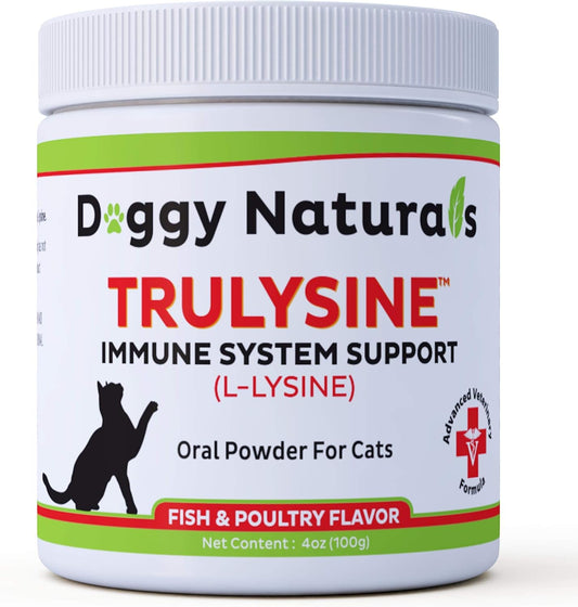 Trulysine L-Lysine Powder for Cats 4oz - Supports Immune Health, Reduces Sneezing & Runny Nose - Fish & Poultry Flavor - Made in USA