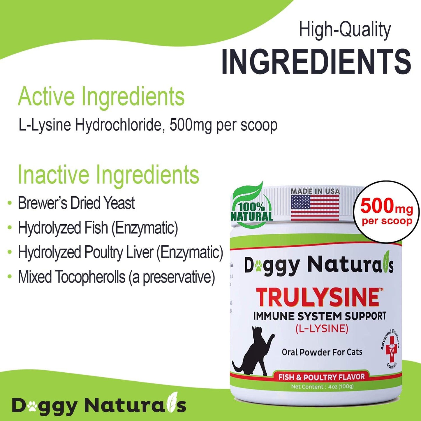 Trulysine L-Lysine Powder for Cats 4oz - Supports Immune Health, Reduces Sneezing & Runny Nose - Fish & Poultry Flavor - Made in USA