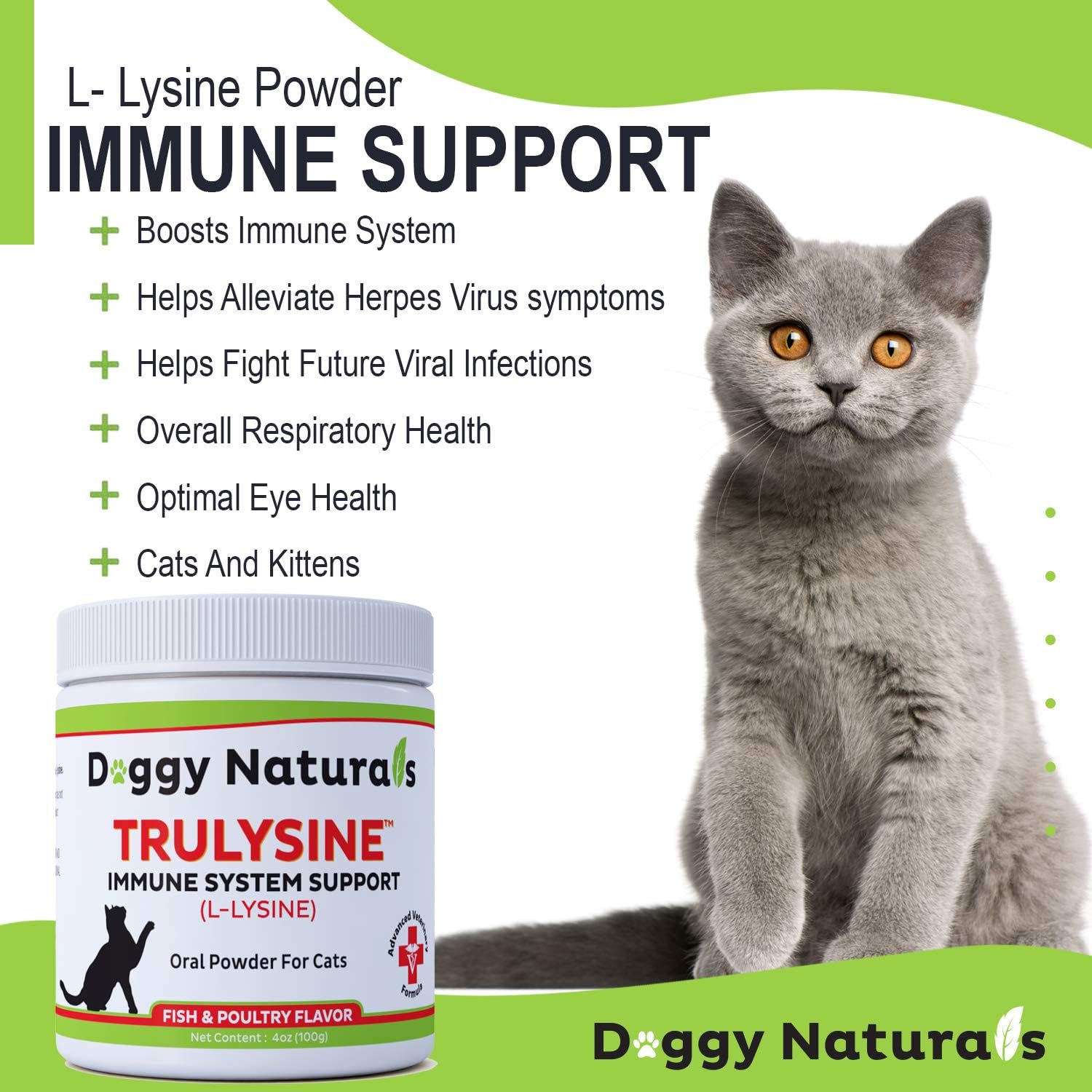Trulysine L-Lysine Powder for Cats 4oz - Supports Immune Health, Reduces Sneezing & Runny Nose - Fish & Poultry Flavor - Made in USA