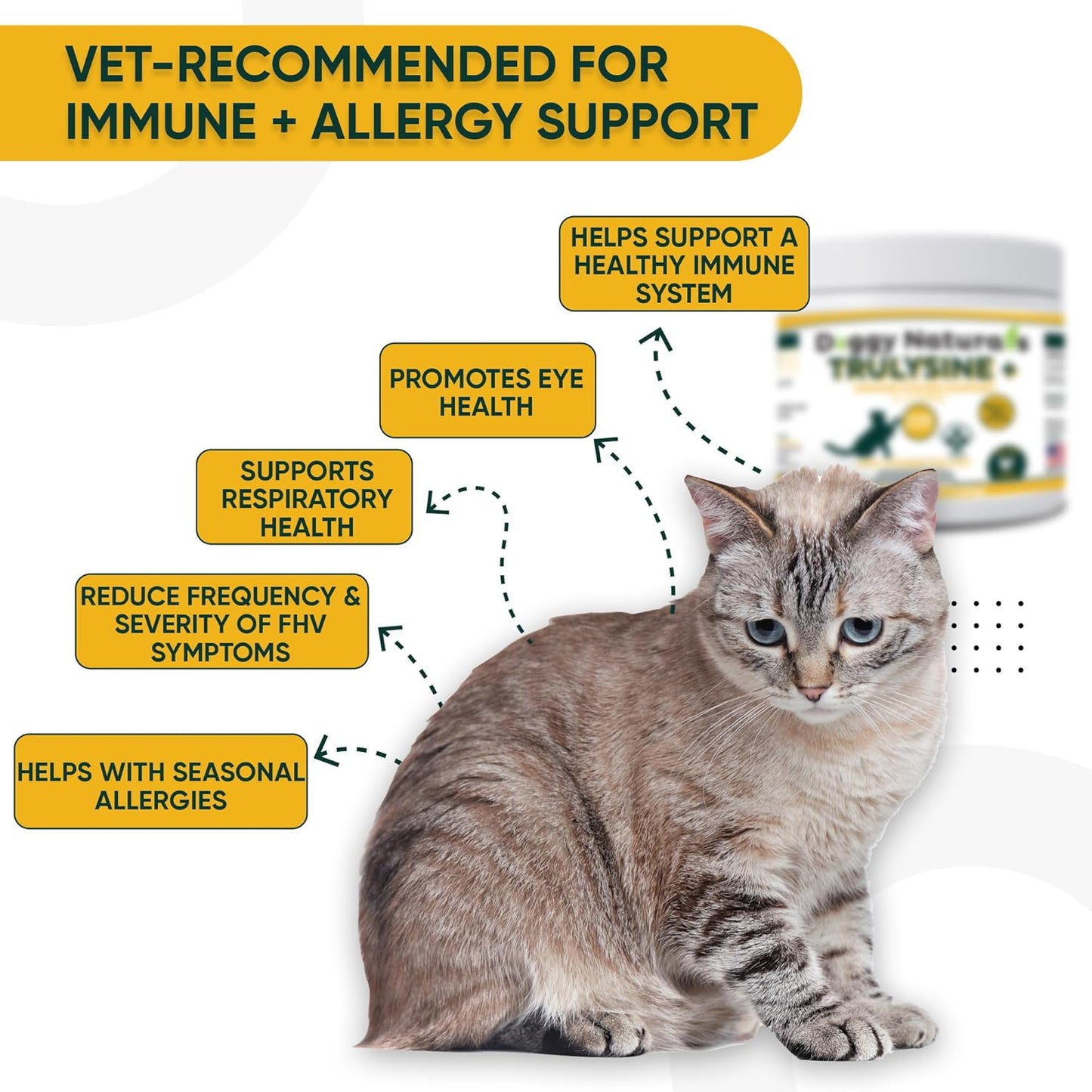 Trulysine Plus L-Lysine Oral Powder for Cats 8oz - Immune Support, Sneezing, Runny Nose, Watery Eyes - Chicken Liver Flavor - All Ages - Made in the U.S.A