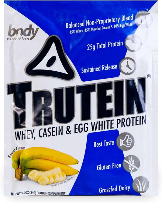 Trutein High Protein Powder: Banana Cream Flavor, Grass Fed Whey, Gluten-Free, Low Sodium, Gym Supplement & Breakfast Shake, 34g Sample Size