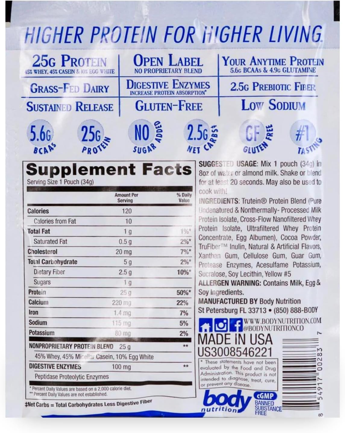 Trutein High Protein Powder: Banana Cream Flavor, Grass Fed Whey, Gluten-Free, Low Sodium, Gym Supplement & Breakfast Shake, 34g Sample Size