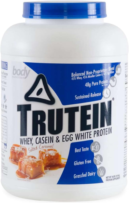 Trutein High Protein Powder: Gluten-Free Gym Supplement & Breakfast Shake - Salted Caramel, Grass Fed Whey, Low Sodium - 4lb