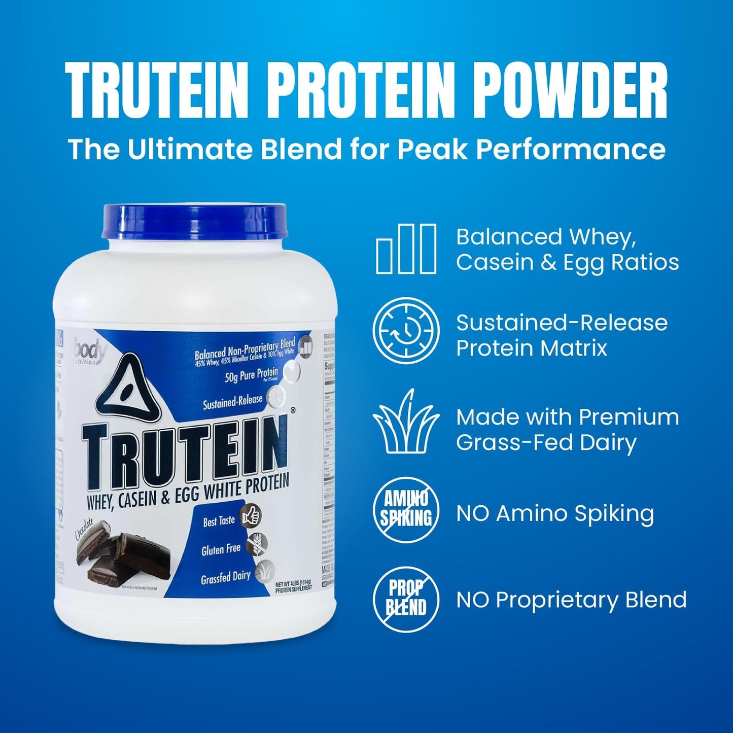 Trutein High Protein Powder: Grass Fed Whey, Gluten-Free Chocolate Shake - 4lb