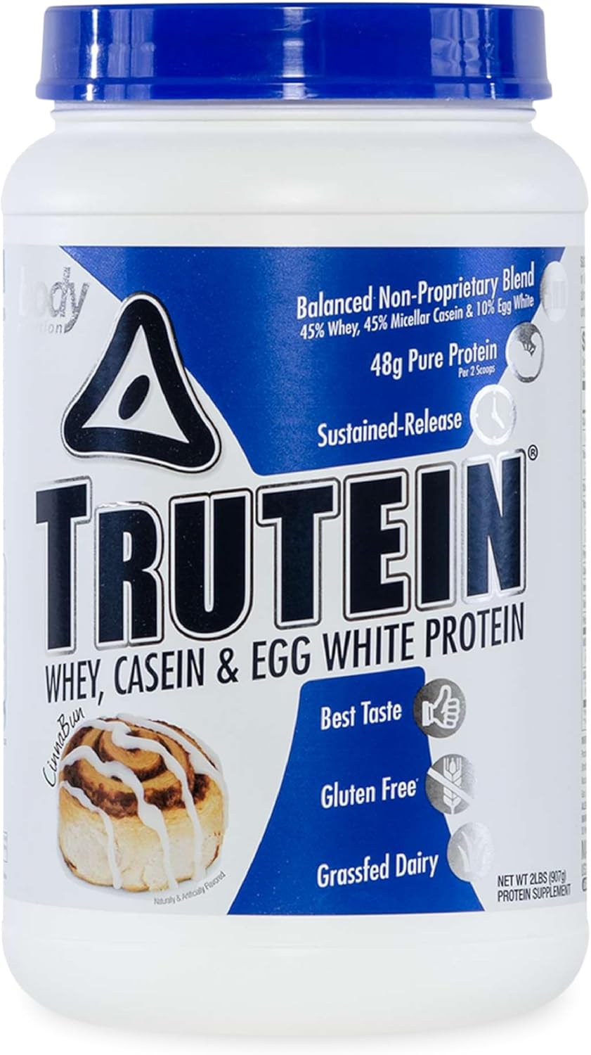Trutein High Protein Powder Mix - 45% Whey, 45% Casein, 10% Egg White, Cinnabun Flavor, Gluten-Free, Low Sodium, Low Carb - 2lb