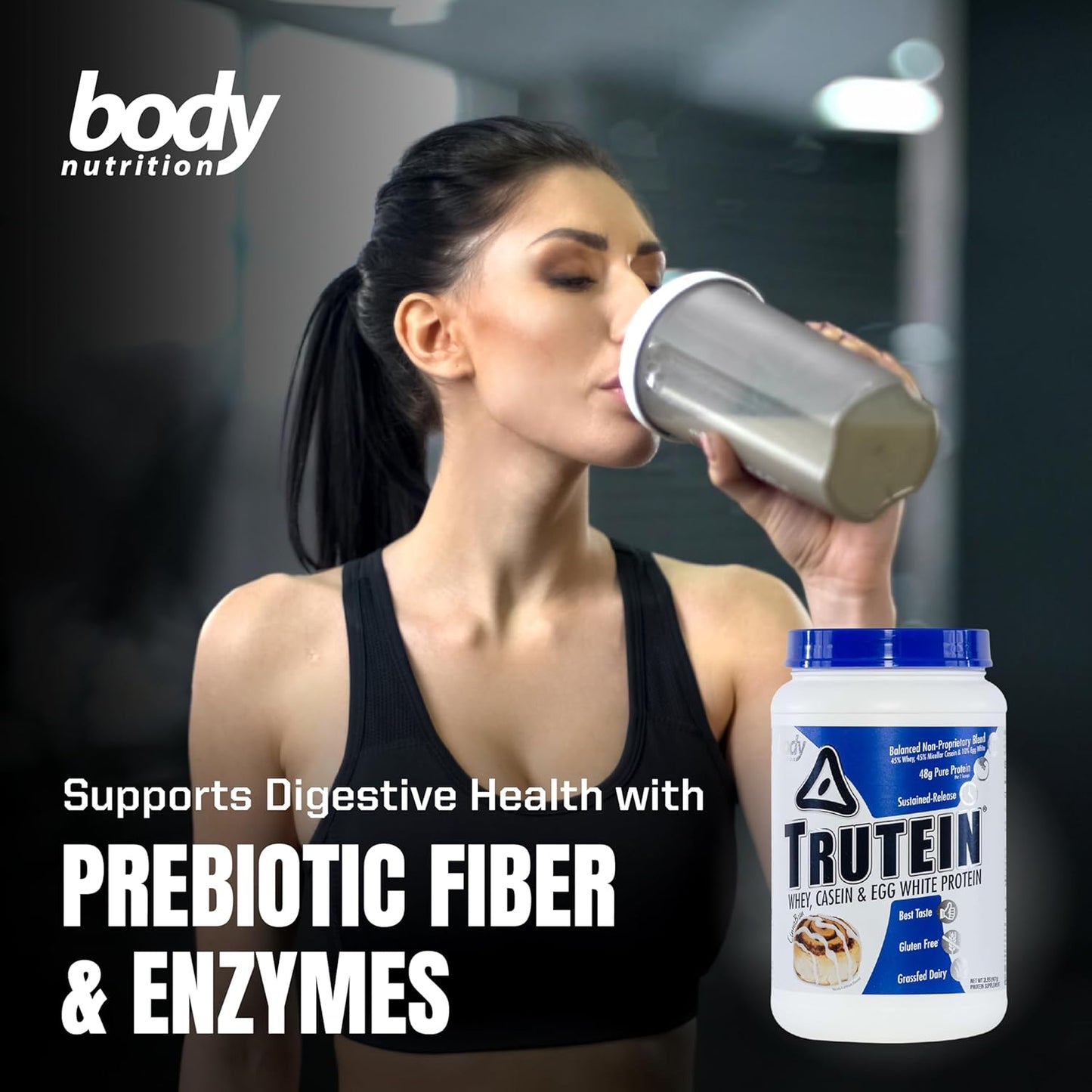 Trutein High Protein Powder Mix - 45% Whey, 45% Casein, 10% Egg White, Cinnabun Flavor, Gluten-Free, Low Sodium, Low Carb - 2lb