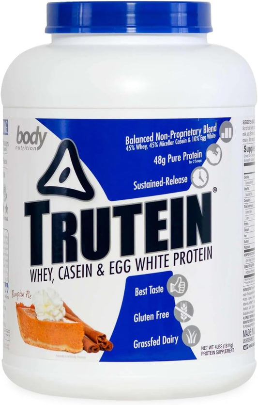 Trutein High Protein Powder: Pumpkin Pie Flavor, Grass Fed Whey, Gym Supplement & Breakfast Shake, Gluten-Free - 4lb