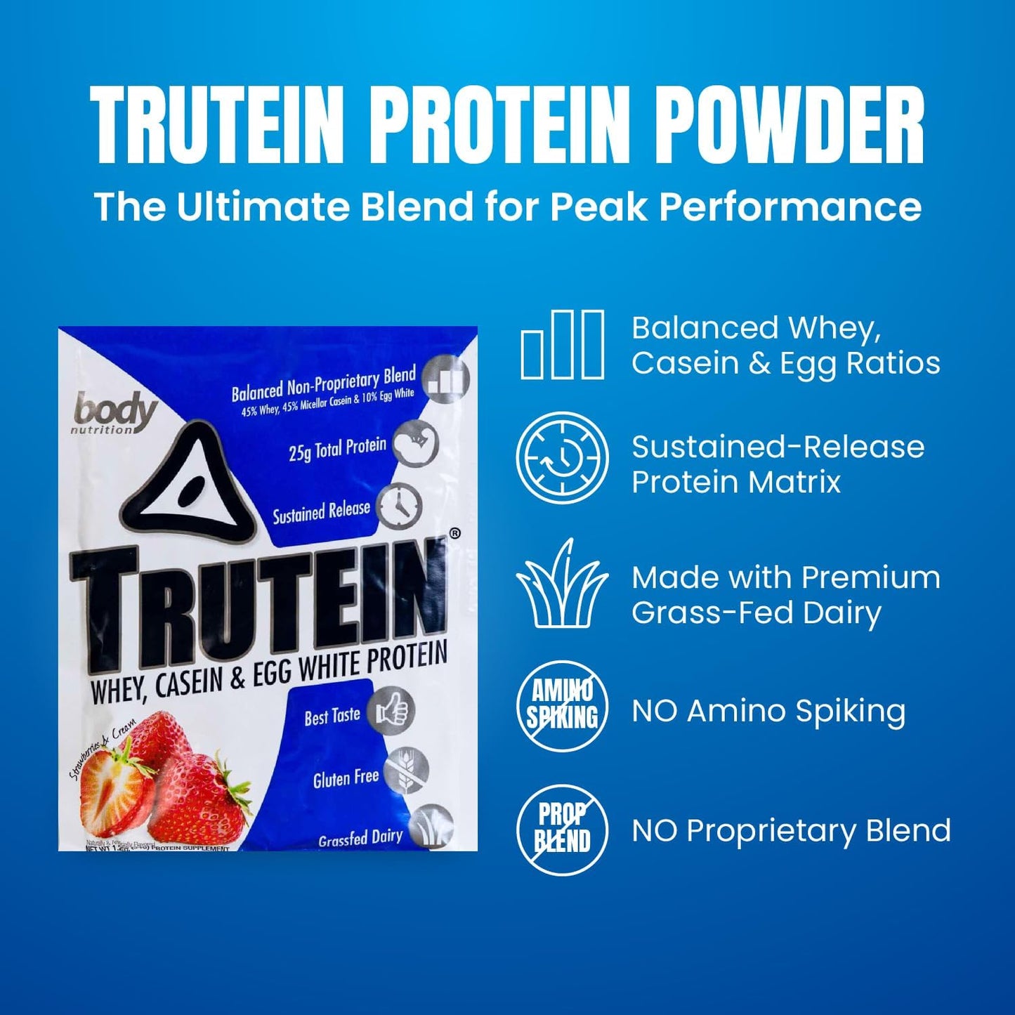 Trutein Protein Powder 34g Sample - Strawberries & Cream, 25g Protein Shake for Breakfast, Meal Replacement, Workout Recovery