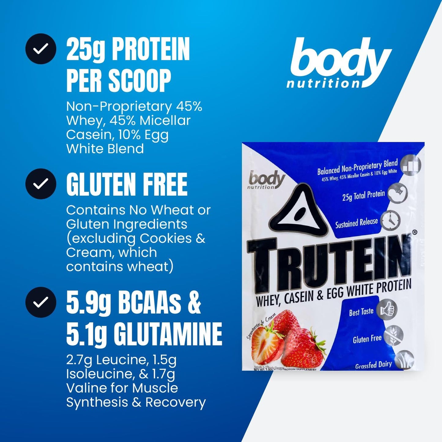 Trutein Protein Powder 34g Sample - Strawberries & Cream, 25g Protein Shake for Breakfast, Meal Replacement, Workout Recovery