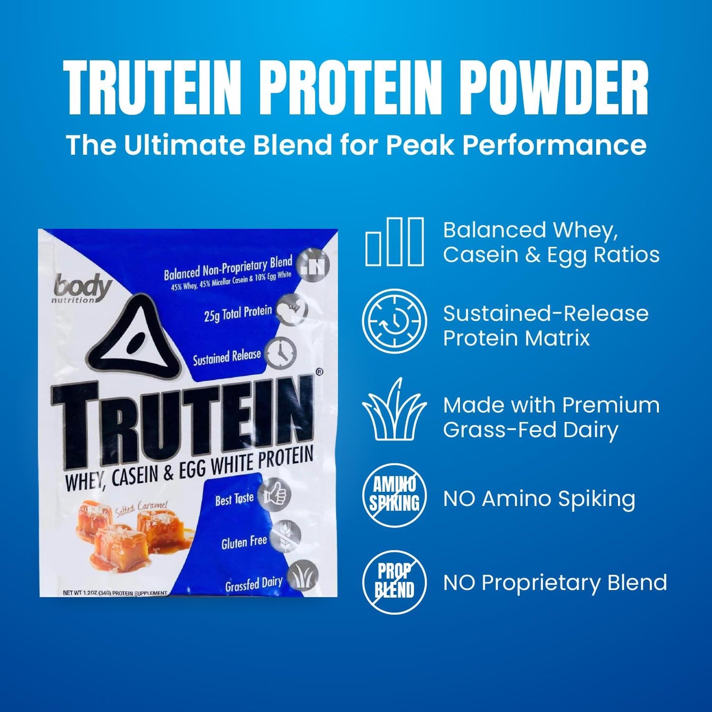 Trutein Protein Powder Salted Caramel Breakfast Shake - 34g Sample - 25g Protein - Meal Replacement & Recovery Drink Mix