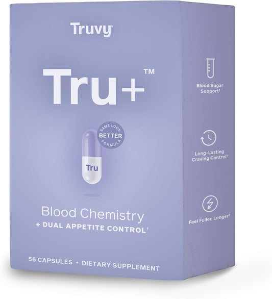 Truvy Tru+ Dual Appetite Suppressant - Weight Loss Kit for Women & Men - 30-Day Supply - 56 Capsules - Blood Chemistry - Dietary Supplements