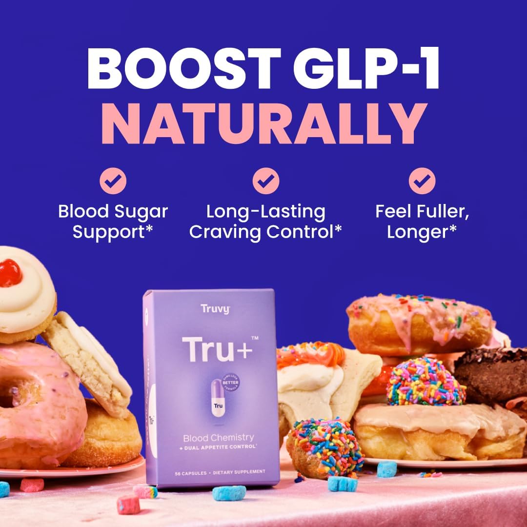 Truvy Tru+ Dual Appetite Suppressant - Weight Loss Kit for Women & Men - 30-Day Supply - 56 Capsules - Blood Chemistry - Dietary Supplements