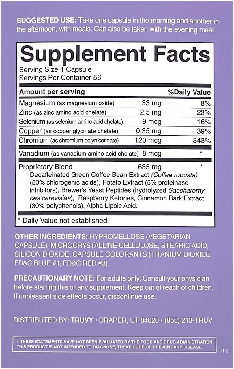 Truvy Tru+ Dual Appetite Suppressant - Weight Loss Kit for Women & Men - 30-Day Supply - 56 Capsules - Blood Chemistry - Dietary Supplements