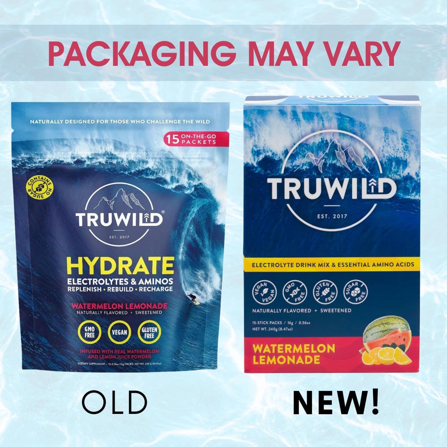 TruWild Natural Hydration Powder - Vegan Electrolytes & Amino Acids, Sugar-Free Single Serve Recovery Drink with Magnesium for Muscle Support (Watermelon Lemonade)