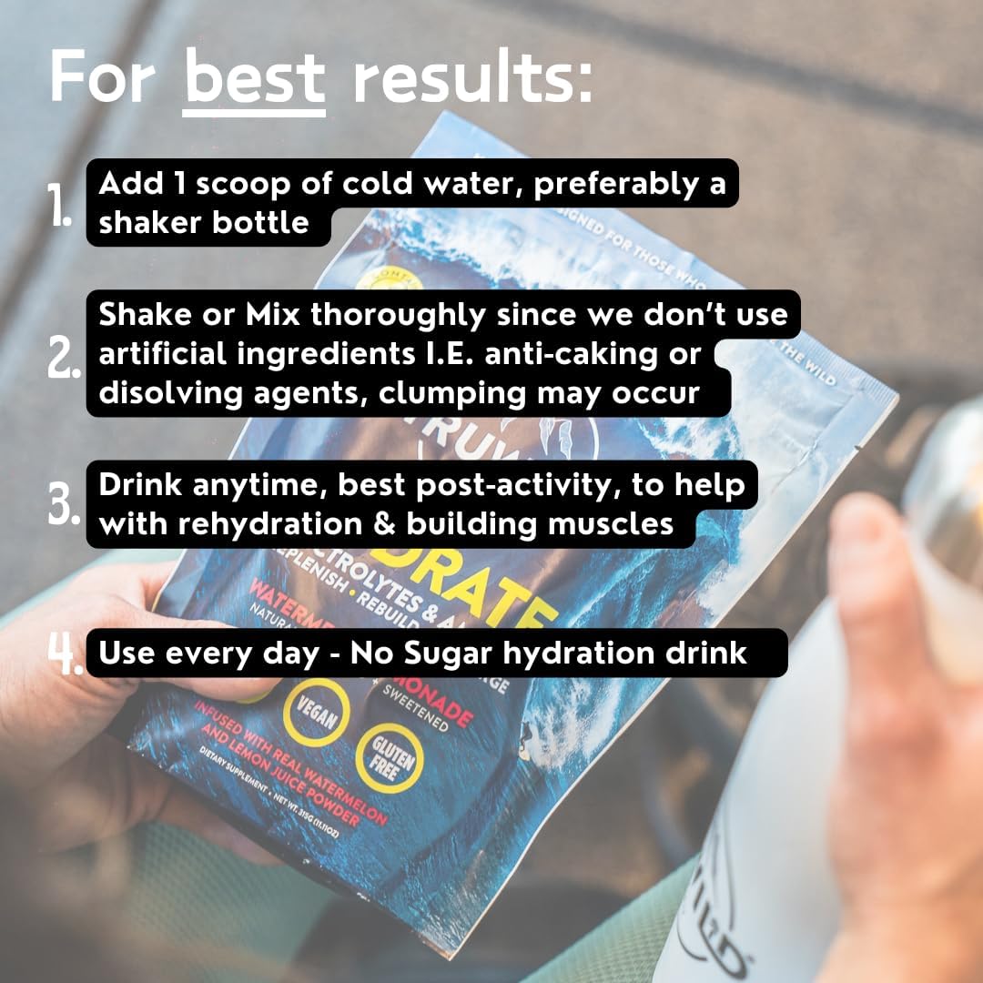 TruWild Natural Hydration Powder - Vegan Electrolytes & Amino Acids, Sugar-Free Single Serve Recovery Drink with Magnesium for Muscle Support (Watermelon Lemonade)