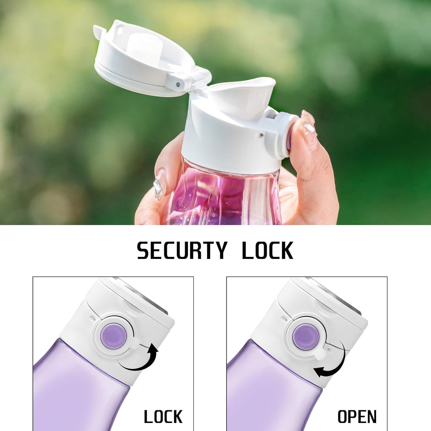 TSURUYA 24oz Tritan Water Bottle with Safety Lock Lid for Travel, Gym - BPA Free, Leakproof, Portable Handle - Clear Plastic Sports Bottle