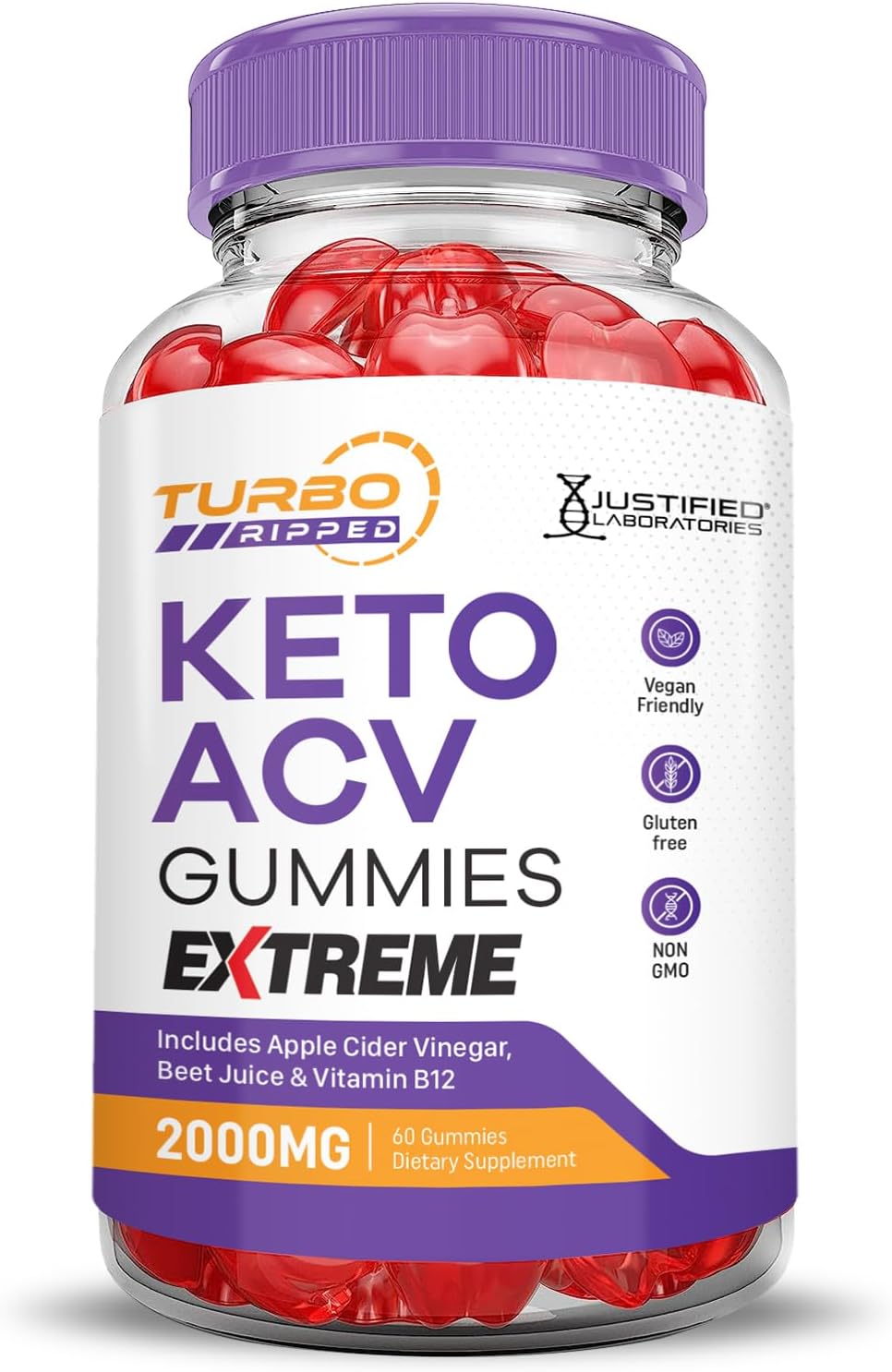 Turbo Ripped Keto ACV Gummies Extreme 2000MG (2 Pack) - Apple Cider Vinegar with Pomegranate Beet Juice Powder, B12 - Vegan & Non GMO - 120 Gummies