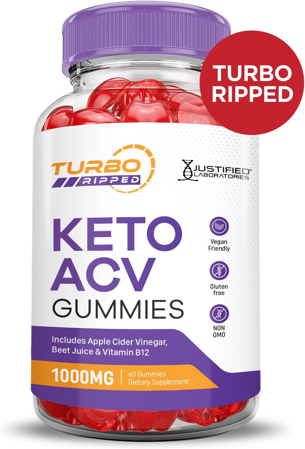 Turbo Ripped Keto ACV Gummies with Pomegranate Beet Juice - 1000MG Formula - Vegan & Non-GMO - 60 Gummys