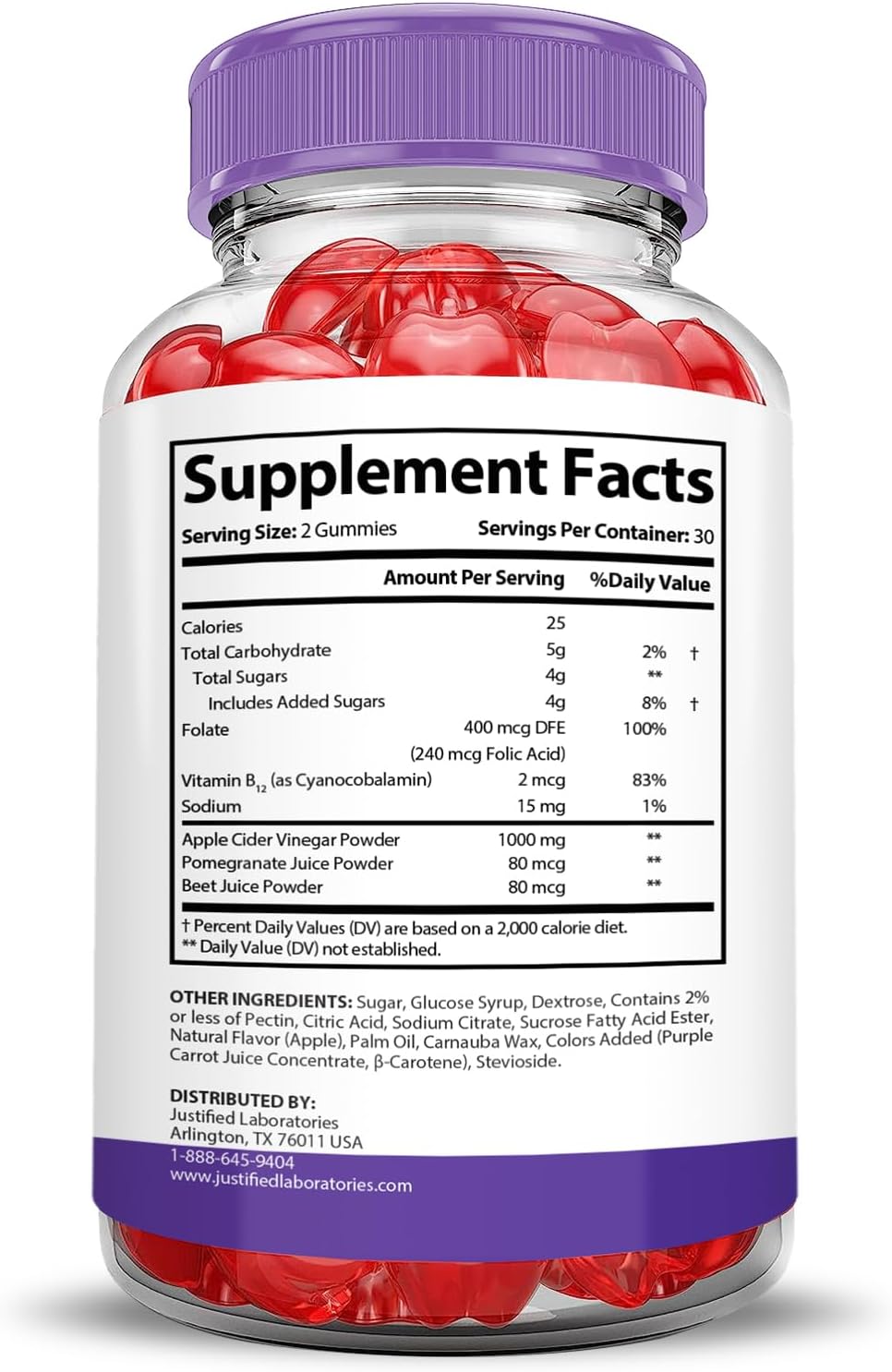 Turbo Ripped Keto ACV Gummies with Pomegranate Beet Juice - 1000MG Formula - Vegan & Non-GMO - 60 Gummys