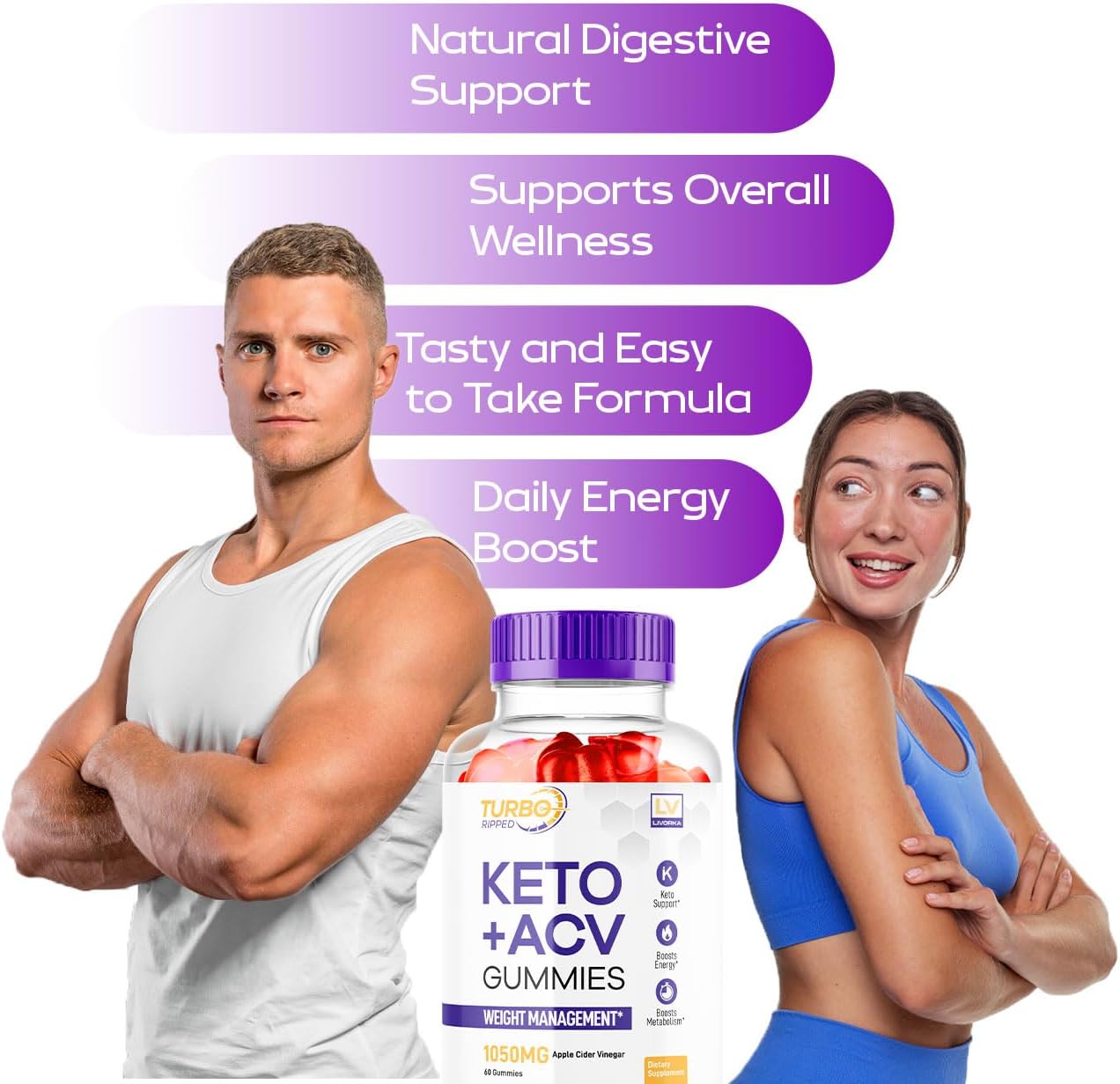 Turbo Ripped Keto Slimming Formula ACV Gummies with Advanced Multivitamins - 1 Month Supply