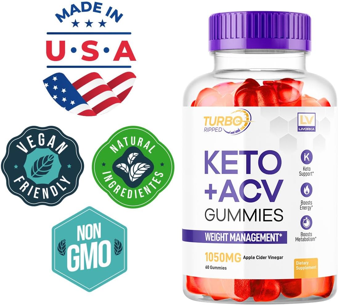 Turbo Ripped Keto Slimming Formula ACV Gummies with Advanced Multivitamins - 1 Month Supply