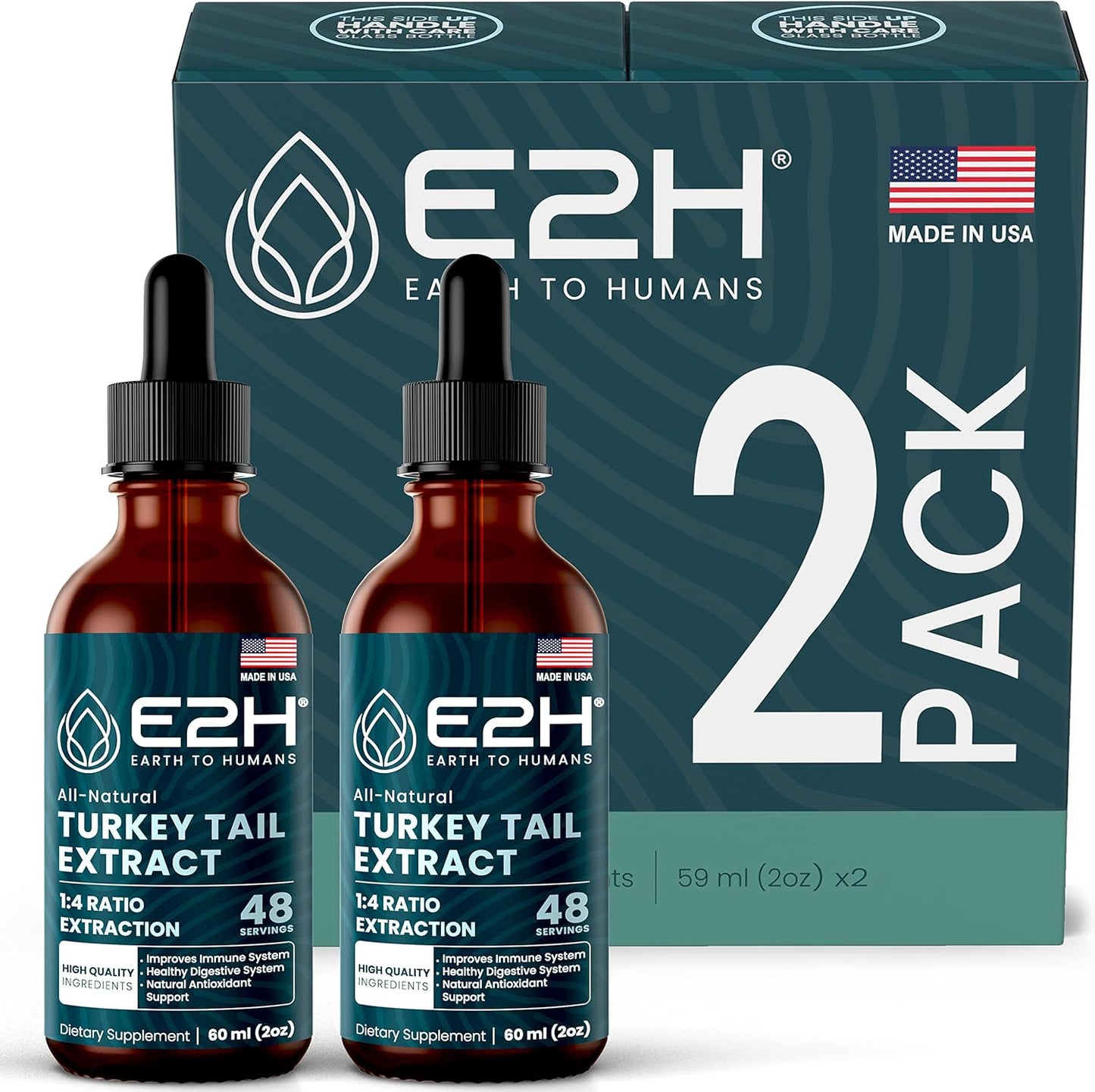 Turkey Tail Mushroom Extract for Immune & Digestive Support - Vegan & Non-GMO Supplement (2 Bottles)
