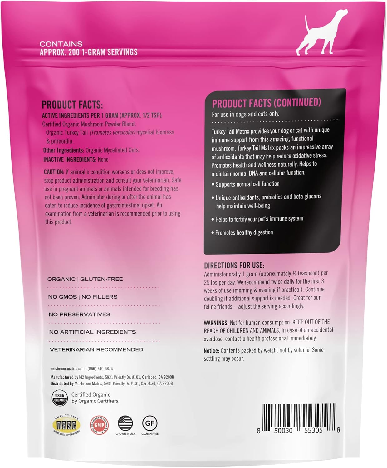 Turkey Tail Mushroom Pet Supplement Powder for Dogs & Cats - 200g/7.1oz - Immunity Support & Holistic Defense