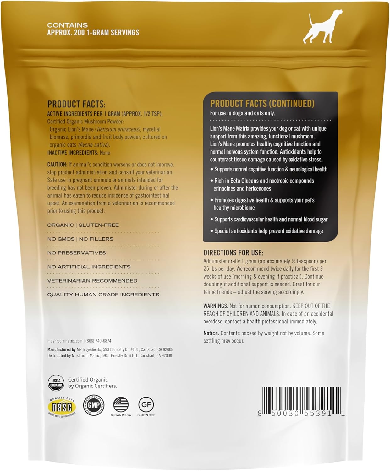 Turkey Tail Mushroom Pet Supplement Powder for Dogs & Cats, 200g, Immunity Support & Holistic Defense, Organic Mushroom Matrix Formula