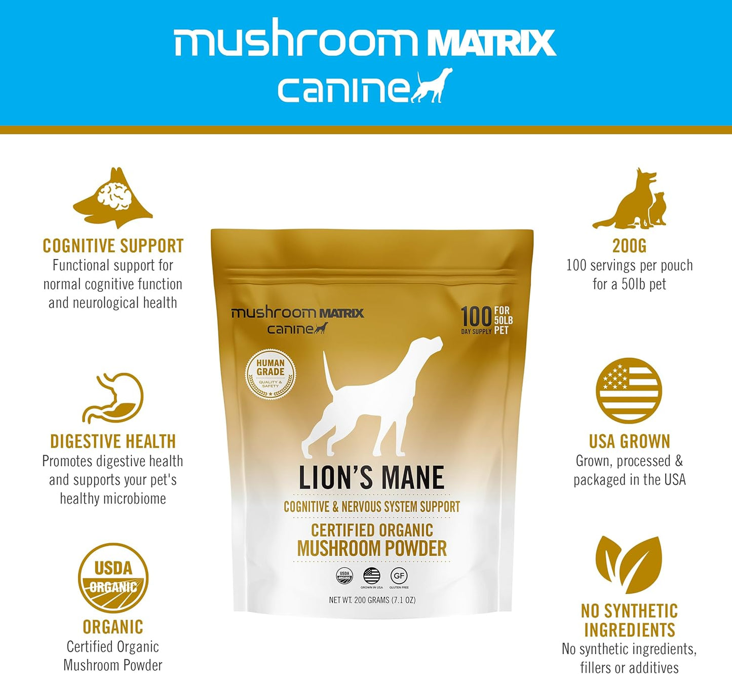 Turkey Tail Mushroom Pet Supplement Powder for Dogs & Cats, 200g, Immunity Support & Holistic Defense, Organic Mushroom Matrix Formula