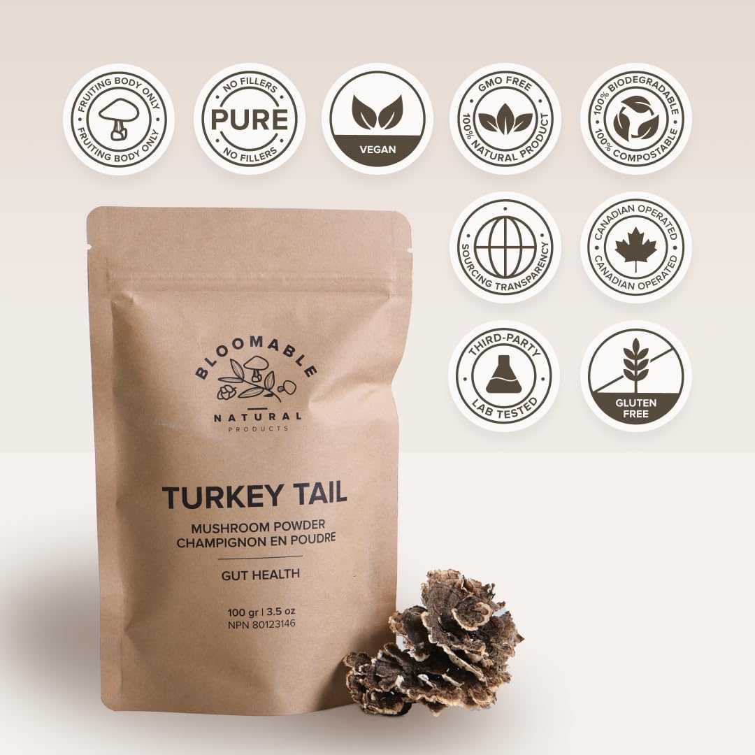 Turkey Tail Mushroom Powder for Gut Health & Immunity - 3.5 oz/100g by Bloomable
