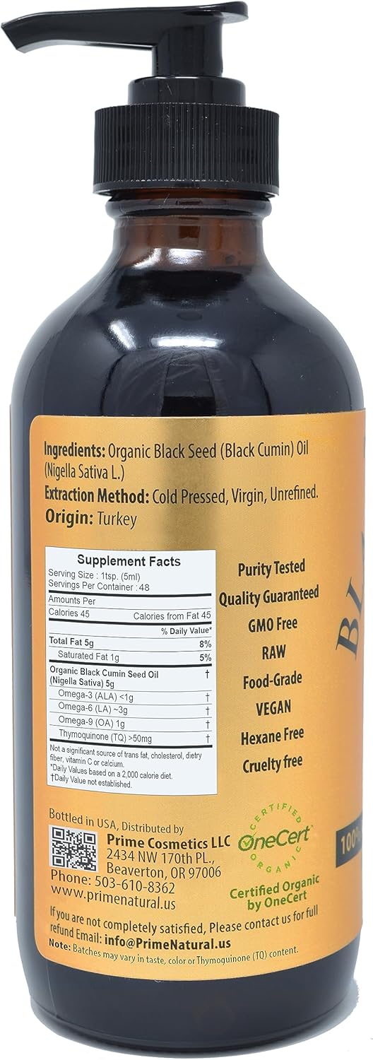 Turkish Origin Cold Pressed Organic Black Seed Oil 8oz - High Thymoquinone 1.7% - USDA Certified - Pure Nigella Sativa Liquid - Vegan Omega 3 6 9 - Antioxidant Immune Boost for Joints and Skin - BoostGo Australia