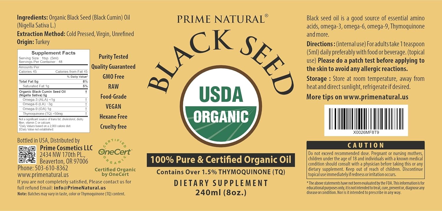 Turkish Origin Cold Pressed Organic Black Seed Oil 8oz - High Thymoquinone 1.7% - USDA Certified - Pure Nigella Sativa Liquid - Vegan Omega 3 6 9 - Antioxidant Immune Boost for Joints and Skin - BoostGo Australia