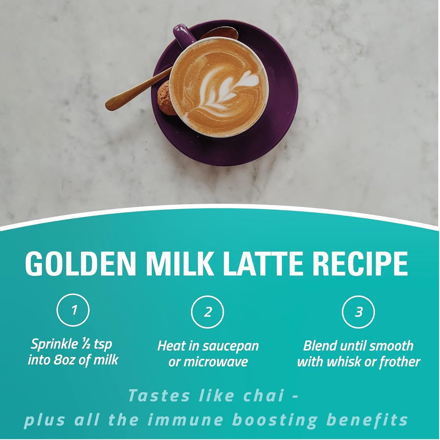 Turmaquik Organic Golden Milk Turmeric Powder with Ginger, Black Pepper, Curcumin, and Vitamins - Immunity Boosting Superfood Blend